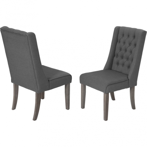 D26 Dining Chair in Tufted Gray Linen & Rustic Gray Wood (Set of 2)