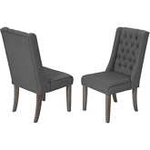 D26 Dining Chair in Tufted Gray Linen & Rustic Gray Wood (Set of 2)