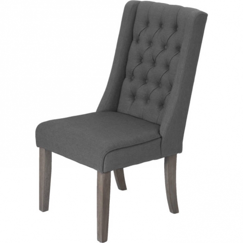D26 Dining Chair in Tufted Gray Linen & Rustic Gray Wood
