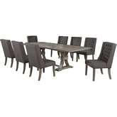 D26 9 Piece Dining Set in Tufted Gray Linen & Rustic Gray Wood