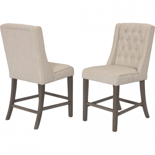 D27 Counter Dining Chair in Tufted Beige & Rustic Gray Wood (Set of 2)