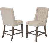 D27 Counter Dining Chair in Tufted Beige & Rustic Gray Wood (Set of 2)