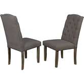 D300 Dining Chair in Tufted Gray Linen & Rustic Wood (Set of 2)