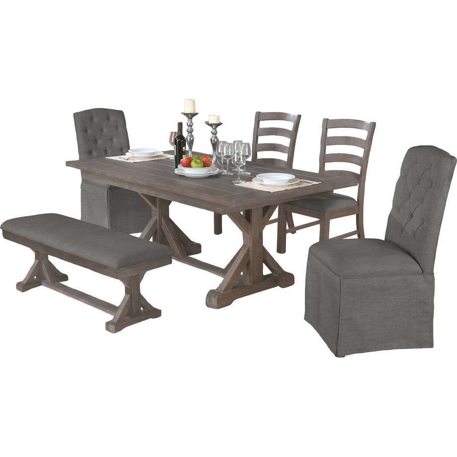 Best Quality D300SETH D300 6 Piece Dining Set in Tufted Gray Linen