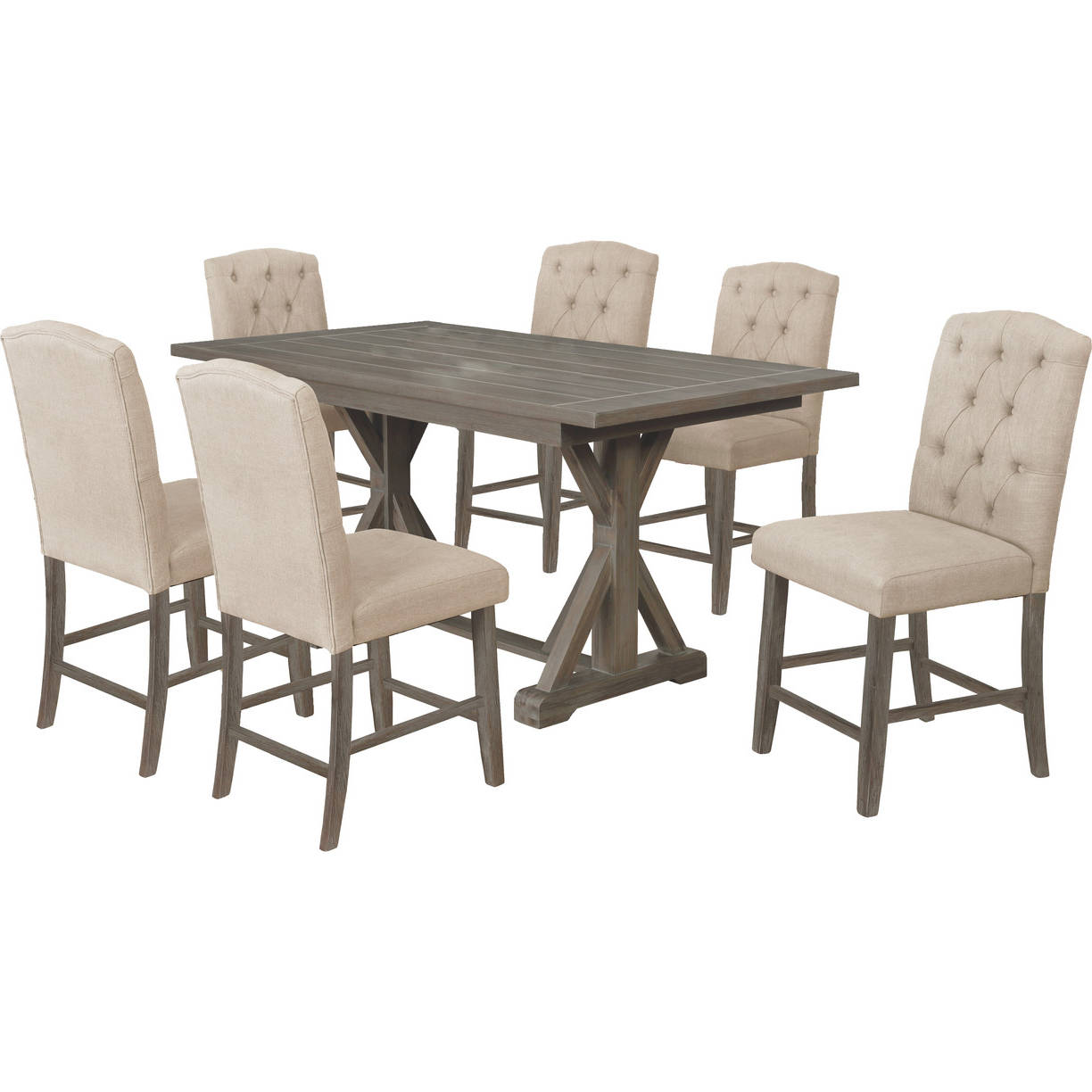 Kailani 7-piece Wood Counter Height Dining Set Beige Oak