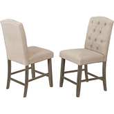 D305 Counter Dining Chair in Tufted Beige Linen & Rustic Wood (Set of 2)