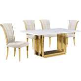 D311 5 Piece Dining Set in White Marble, Gold Stainless Steel & Cream Velvet