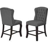 D32 Counter Dining Chair in Tufted Gray Linen & Cappuccino Wood (Set of 2)