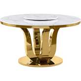 D325 54" Dining Table with Lazy Susan in White Marble & Polished Gold Stainless Steel