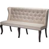 D35 Dining Bench in Tufted Beige Linen & Cappuccino Wood