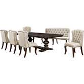 D35 7 Piece Dining Set in Tufted Beige Linen & Cappuccino Wood
