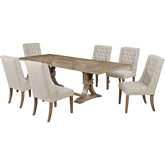 D37 7 Piece Dining Set in Tufted Beige Linen & Rustic Natural Wood
