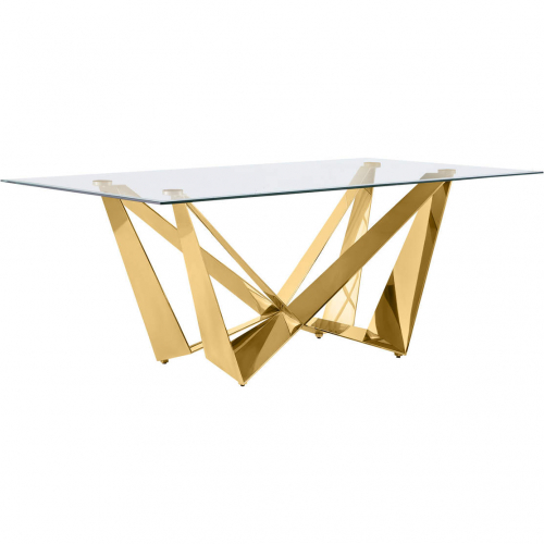 D401 78" Dining Table in Tempered Glass & Polished Gold Stainless Steel