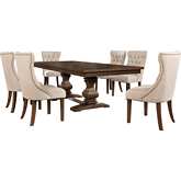 D42 7 Piece Dining Set in Tufted Beige Linen & Walnut Finish Wood