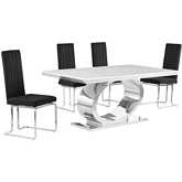 D430 5 Piece Dining Set in White Marble, Polished Stainless Steel & Black Velvet