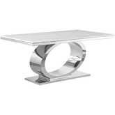 D430 68" Dining Table in White Marble & Polished Stainless Steel
