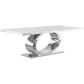 D432 87" Dining Table in White Marble & Polished Stainless Steel