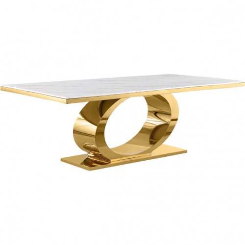 D433 87" Dining Table in White Marble & Polished Gold Stainless Steel