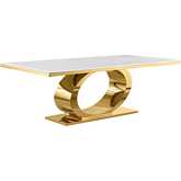 D433 87" Dining Table in White Marble & Polished Gold Stainless Steel