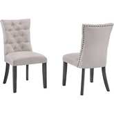 D44 Dining Chair in Tufted Light Gray Linen & Gray Wood (Set of 2)