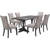 D44 7 Piece Gray Wood Dining Set in Tufted Light Gray Linen & Gray Wood