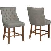D45 Counter Dining Chair in Tufted Gray Linen & Walnut Finish Wood (Set of 2)