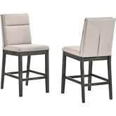 D47 Counter Dining Chair in Tufted Light Gray Linen & Gray Wood (Set of 2)