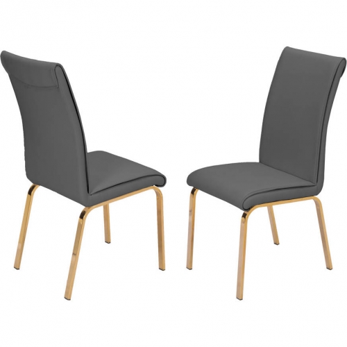 D58 Dining Chair in Dark Gray Leatherette & Gold Chrome (Set of 2)