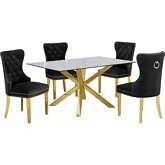 D61 5 Piece Dining Set in Glass, Gold Stainless Steel & Black Velvet