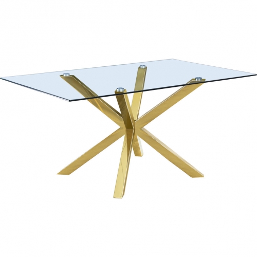 D61 63" Dining Table in Tempered Glass & Gold Stainless Steel