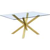 D61 63" Dining Table in Tempered Glass & Gold Stainless Steel