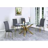 D61 5 Piece Dining Set in Glass, Gold Stainless Steel & Dark Gray Leatherette