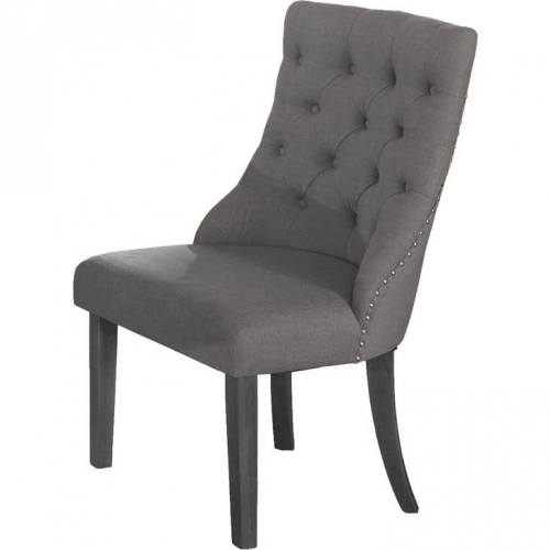 D81 Dining Chair in Tufted Dark Gray Linen & Dark Gray Wood