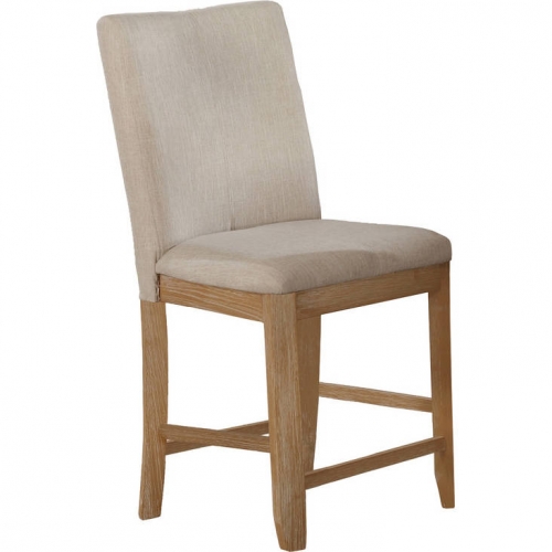 D87 Counter Dining Chair in Beige Linen & Natural Rustic Wood (Set of 2)