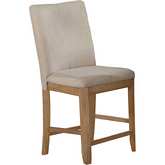 D87 Counter Dining Chair in Beige Linen & Natural Rustic Wood (Set of 2)