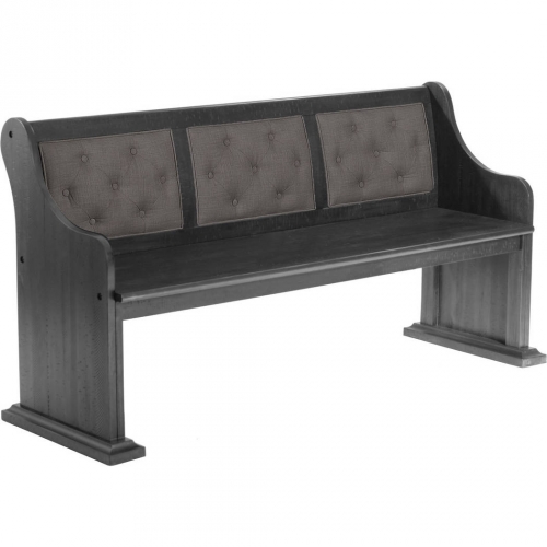 D88 Dining Bench in Tufted Gray Linen & Dark Gray Wood