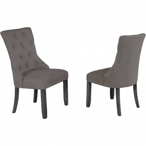 D88 Dining Chair in Tufted Dark Gray Linen & Dark Gray Wood (Set of 2)