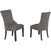 D88 Dining Chair in Tufted Dark Gray Linen & Dark Gray Wood (Set of 2)