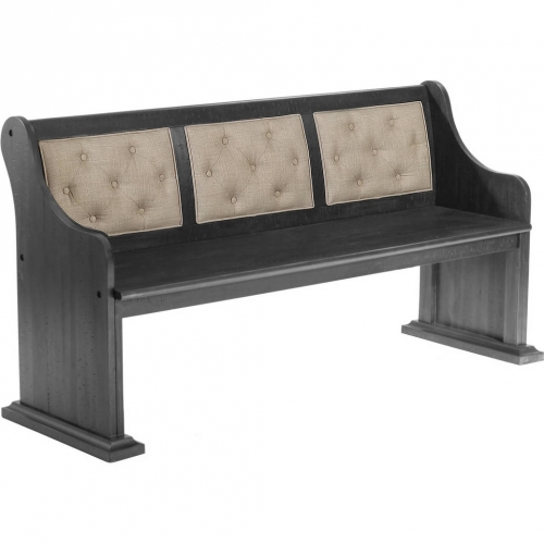 D89 Dining Bench in Tufted Beige Linen & Dark Gray Wood