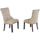 D89 Dining Chair in Tufted Beige Linen & Dark Gray Wood (Set of 2)