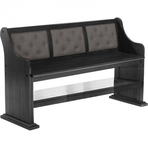 D90 Counter Dining Bench in Tufted Dark Gray Linen & Dark Gray Wood