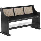 D91 Counter Dining Bench in Tufted Dark Beige Linen & Dark Gray Wood
