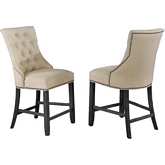 D91 Counter Dining Chair in Tufted Dark Beige Linen & Dark Gray Wood (Set of 2)
