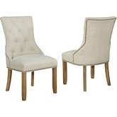 D93 Dining Chair in Tufted Beige Linen & Rustic Oak Wood (Set of 2)
