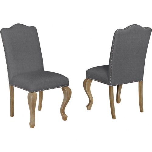 D95 Dining Chair in Gray Linen & Rustic Oak Wood (Set of 2)
