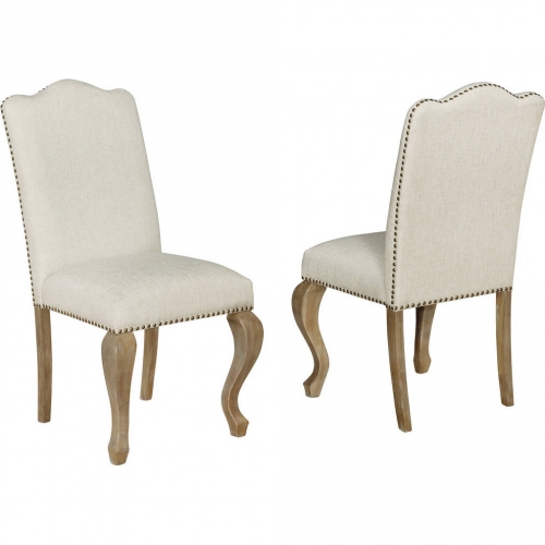 D96 Dining Chair in Beige Linen & Rustic Oak Wood (Set of 2)