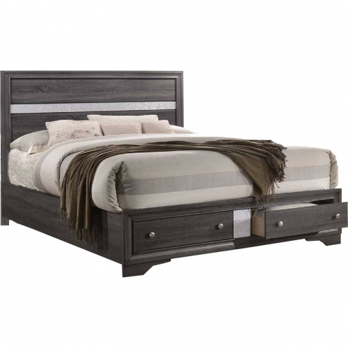 King Storage Bed in Gray & Silver Wood