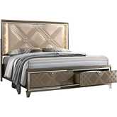 NY King Platform Bed in Majestic Gold Wood, Acrylic & LED Lighting