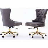 OC3 Swivel Office Chair in Tufted Dark Gray Velvet & Gold Chrome