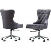 OC4 Swivel Office Chair in Tufted Dark Gray Velvet & Stainless Steel